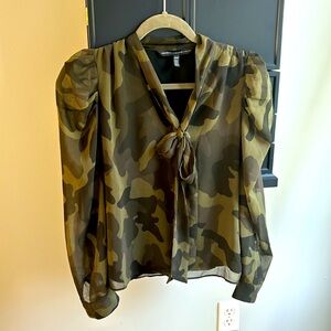 White House Black Market camp tie neck blouse